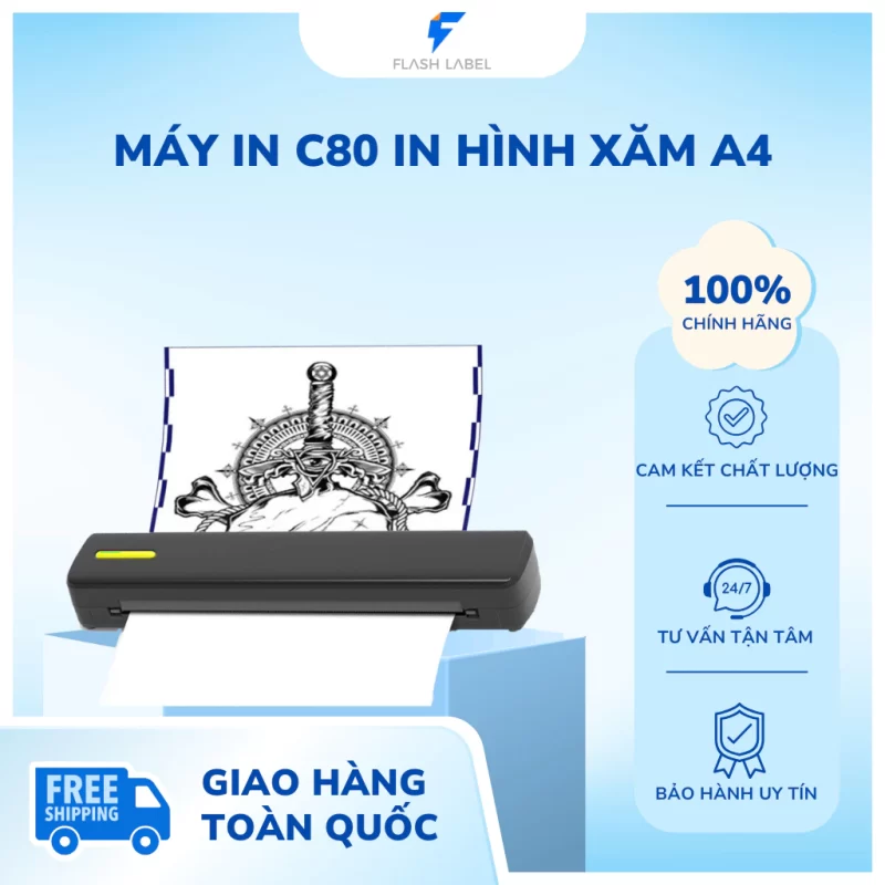 Máy In Nhiệt In Hình Xăm In Tài Liệu A4 Label In Không Mực Kết Nối Bluetooth USB Bảo Hành 6 Tháng