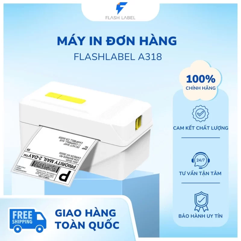 Máy In Đơn Hàng Flashlabel A318BT In Từ Điện Thoại Khổ A7 In Đơn Shopee, Mã Vận Đơn, Phiếu Gửi Hàng