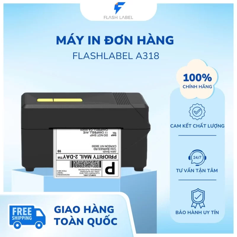 Máy In Nhiệt A318 In Khổ A7 In Đơn Hàng, Phiếu Gửi, Minicode, Logo Tự Dán